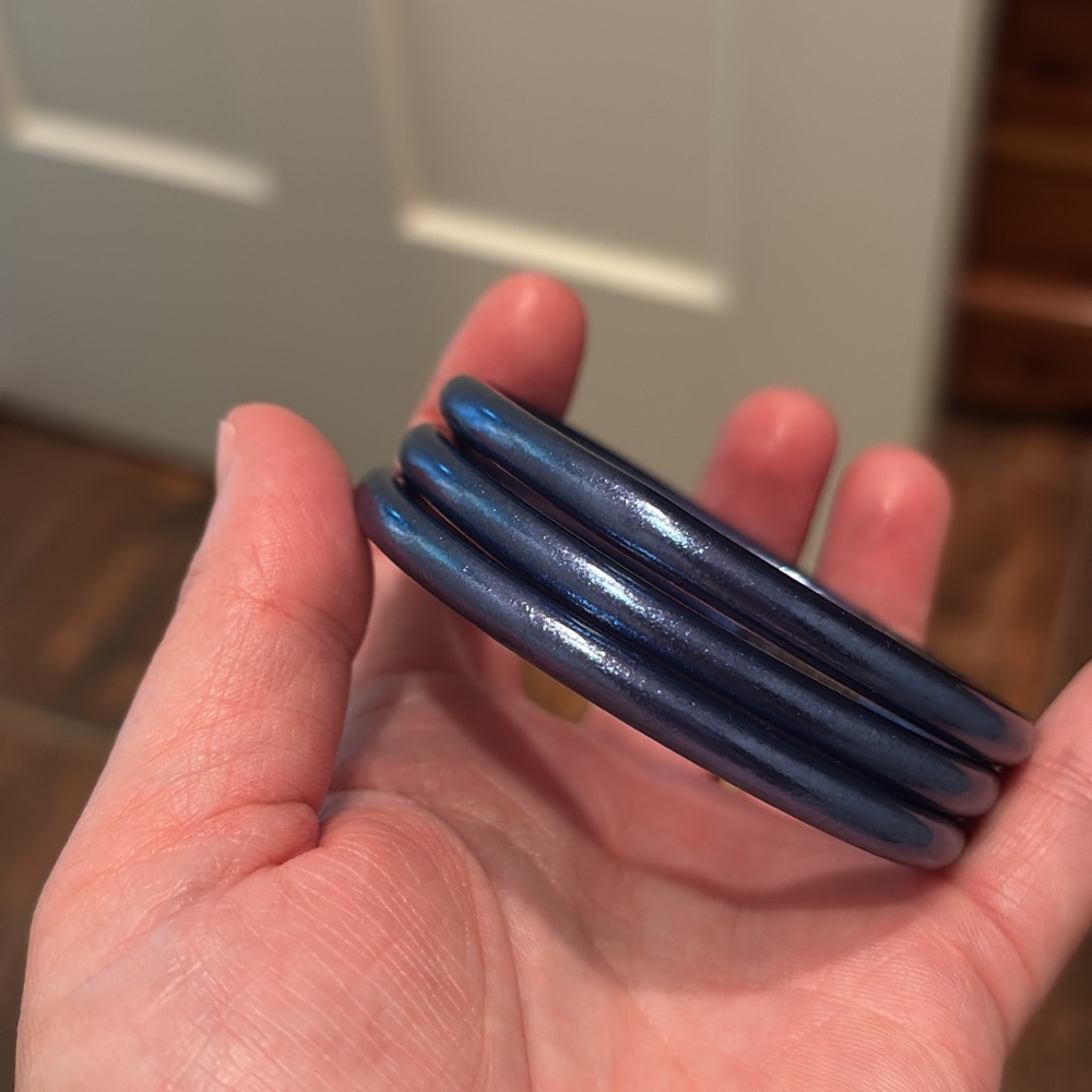 Authentic Marine Blue BuDha Girl Bangle Bracelets, set of 3, size medium